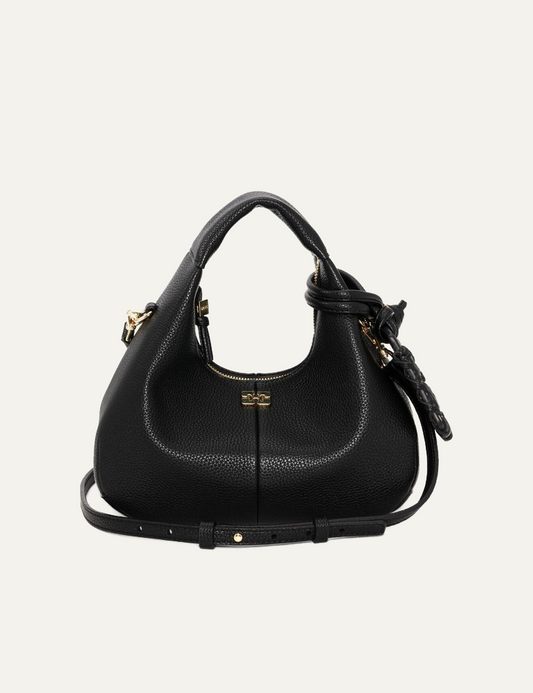 ganni hobo mini grained black bag front view