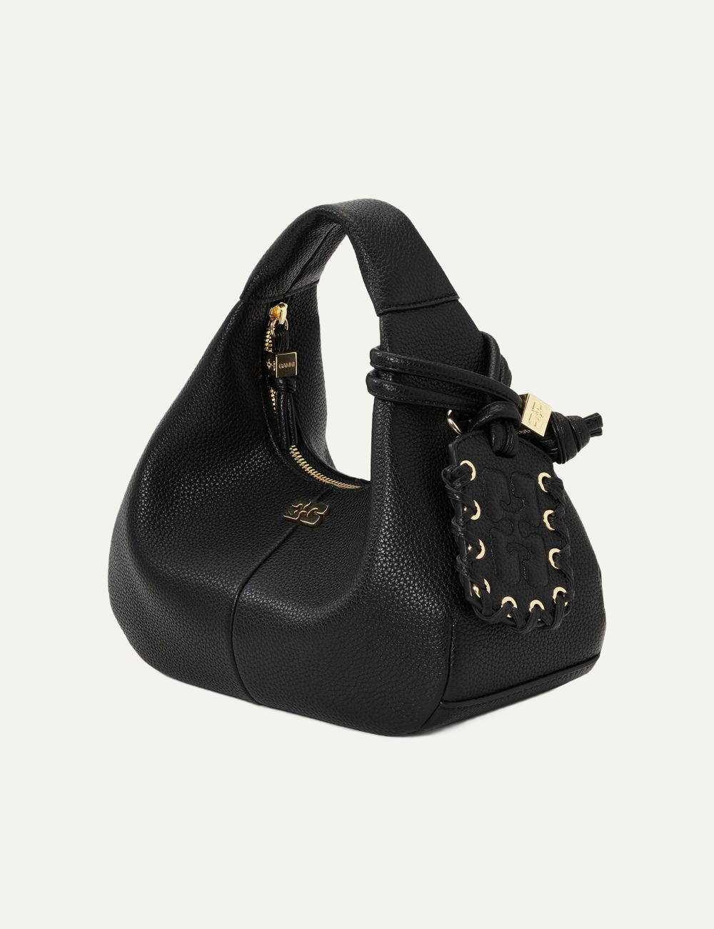 ganni hobo mini grained black bag side angle