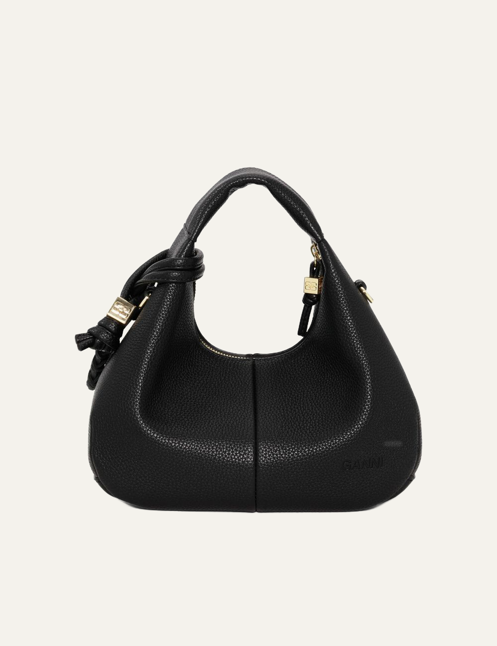 ganni hobo mini grained black bag back view