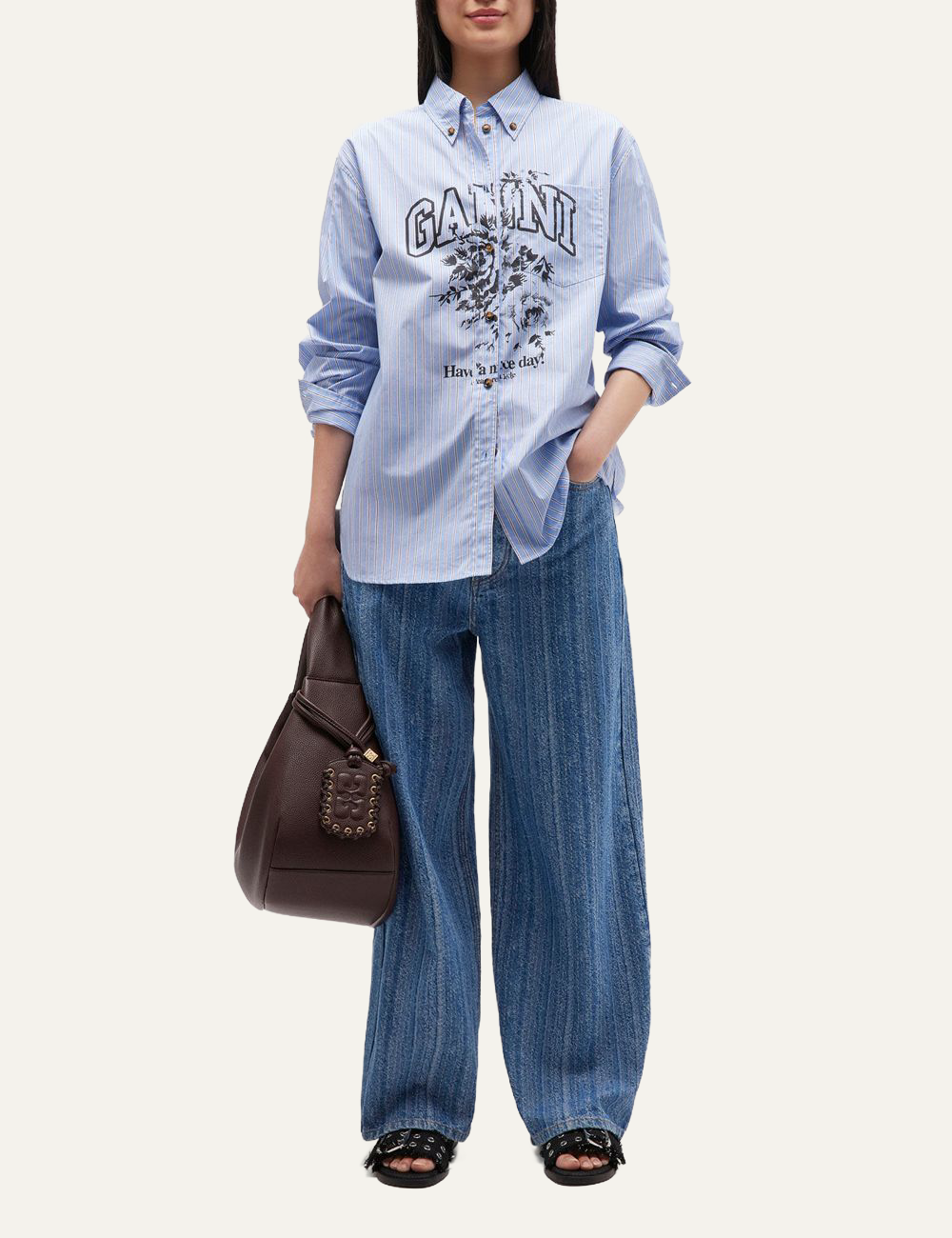 ganni oversized shirt lavender lustre full outfit view