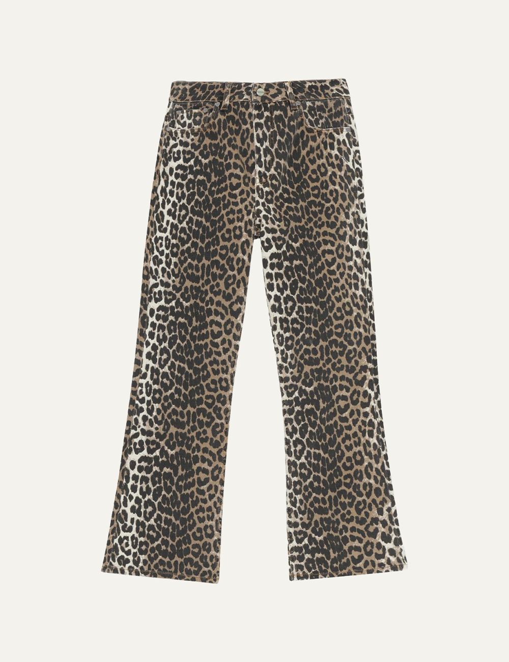ganni denim betzy cropped leopard pants front view