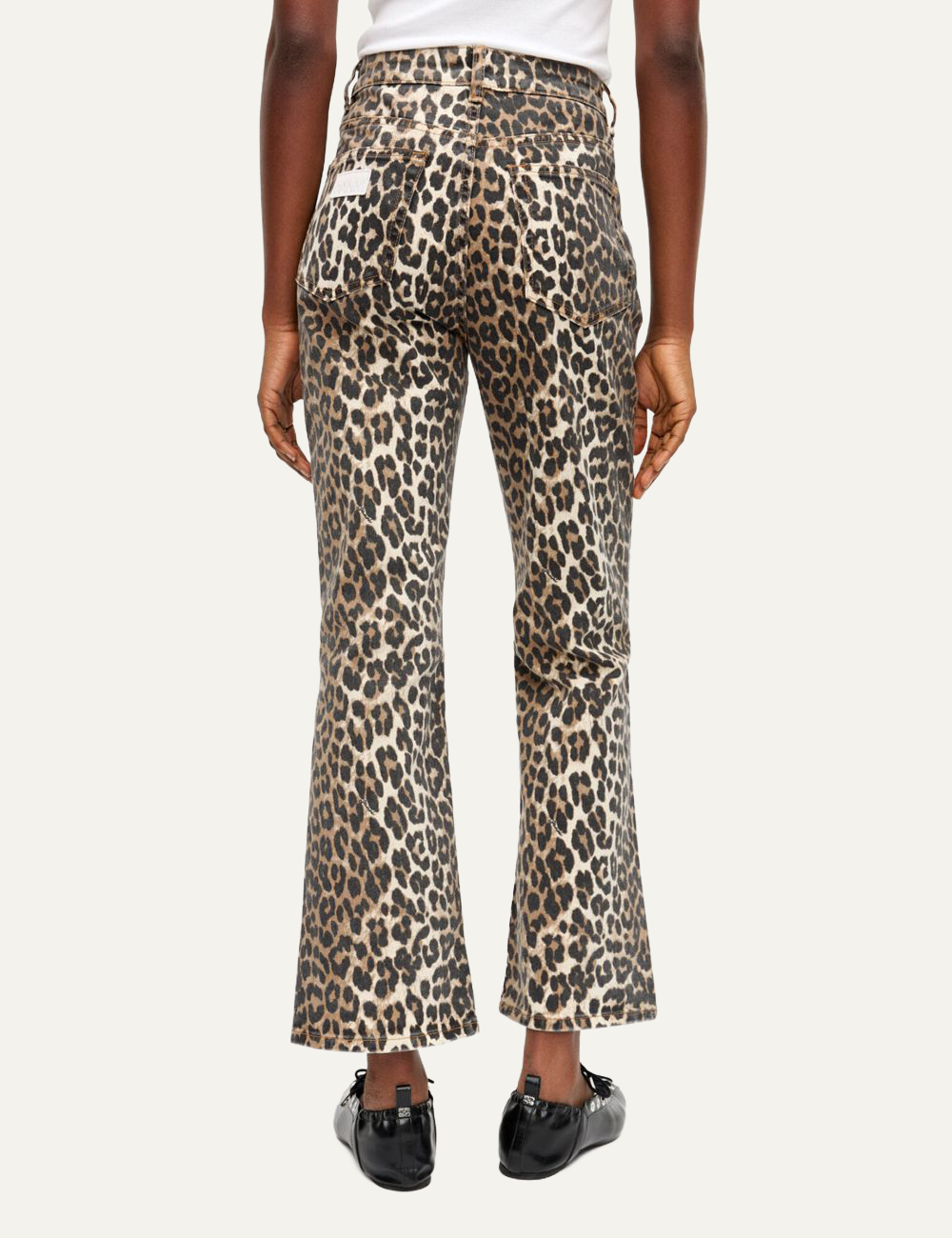 ganni denim betzy cropped leopard pants back view