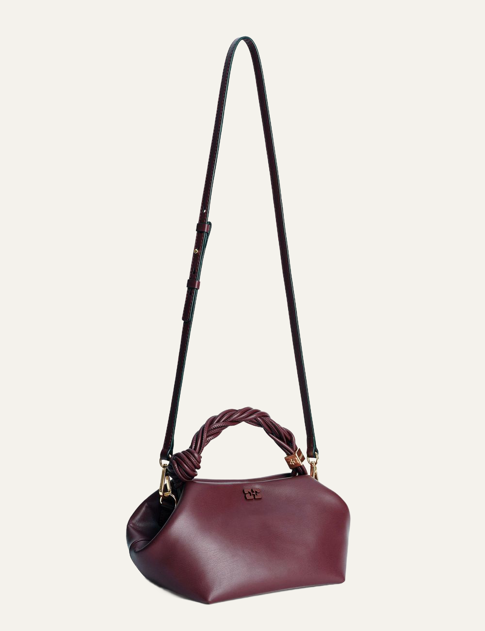 Burgundy Ganni Bou Bag with detachable crossbody strap