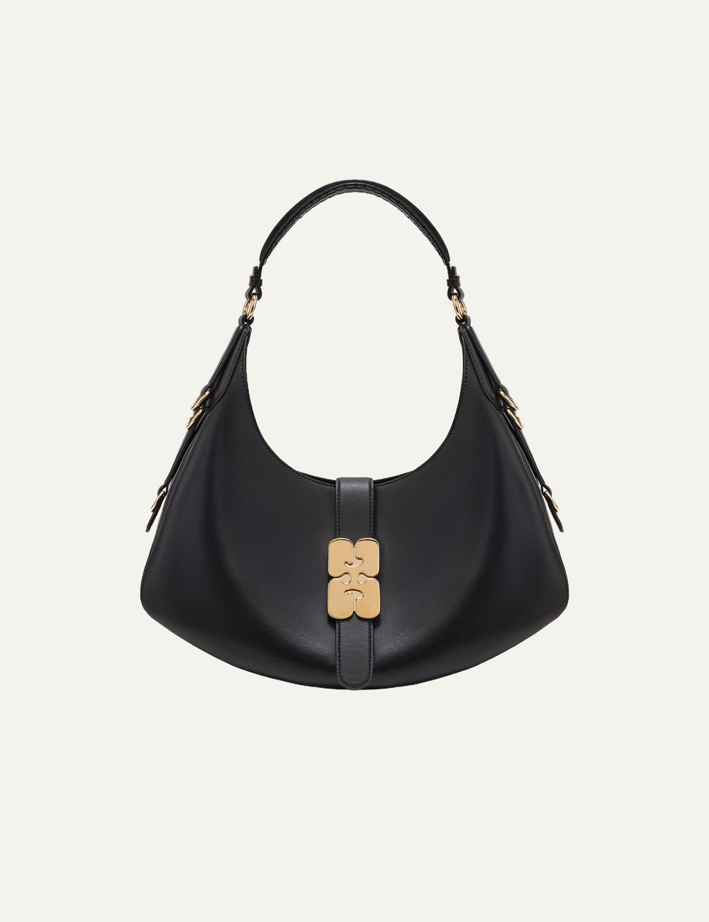 ganni kat small gold black bag with butterfly clasp front view