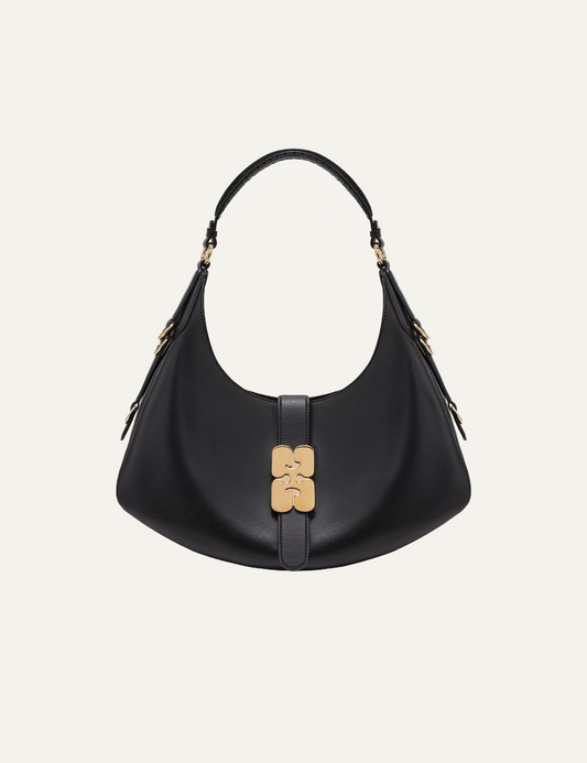 ganni kat small gold black bag with butterfly clasp front view