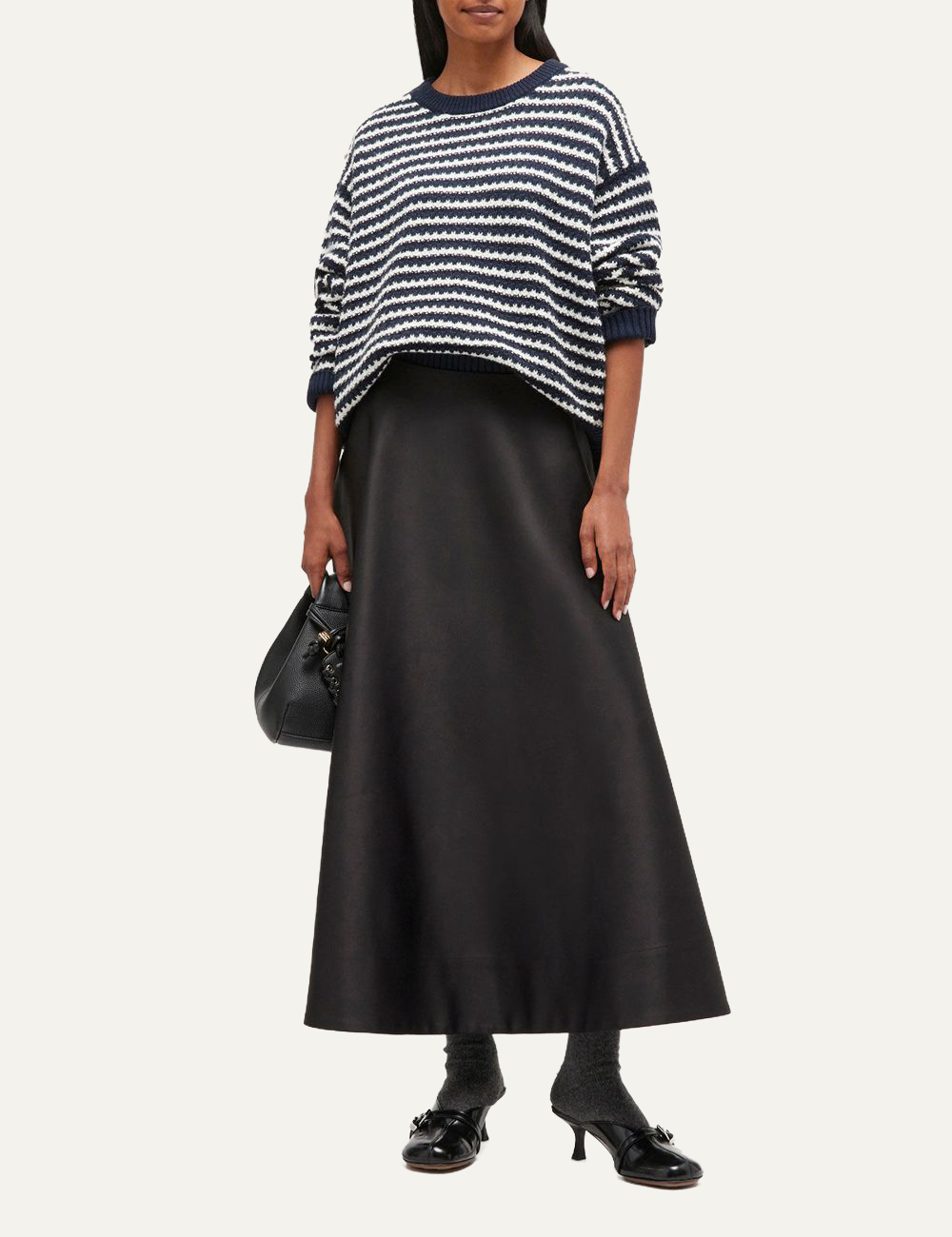 ganni dark blue striped wool jumper full body view