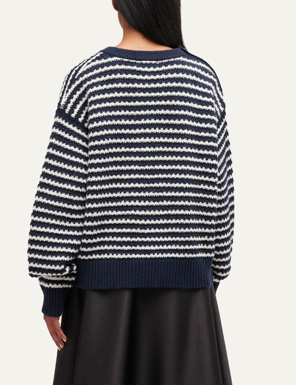 ganni dark blue striped wool jumper back view