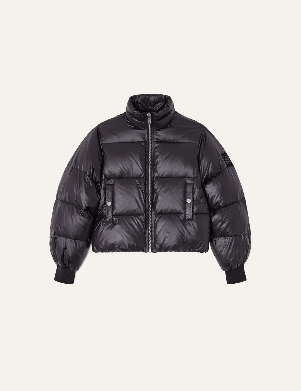 ganni shiny short puffer jacket front view