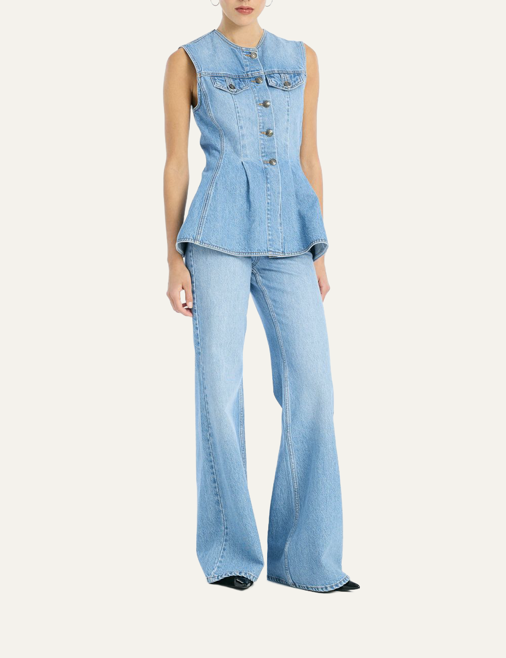 ROTATE FLARED DENIM TOP