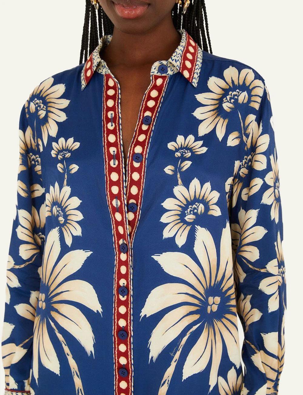 Farm Rio Floral Shirt Blue Detail Buttons