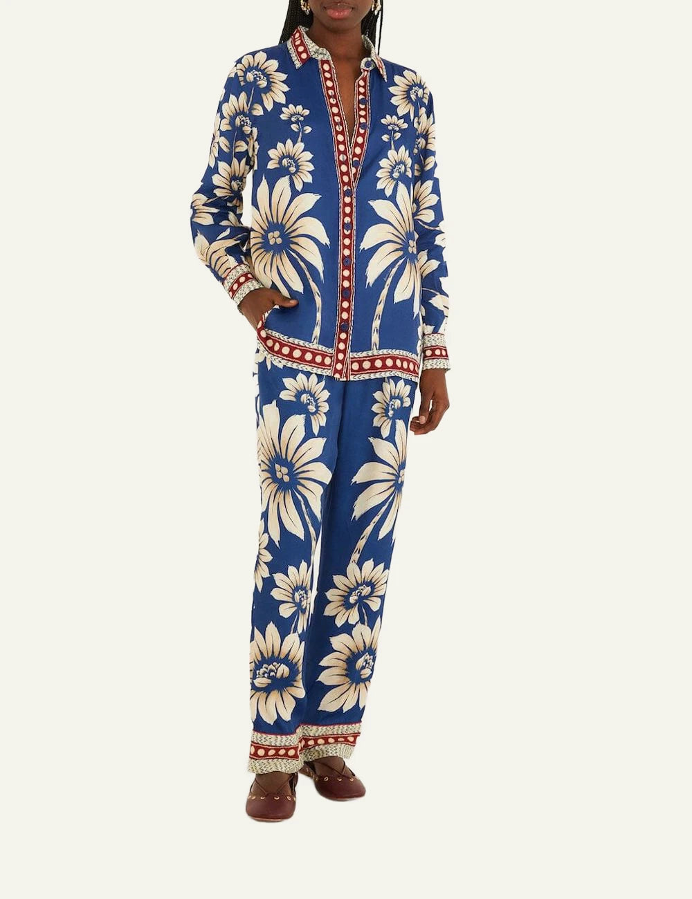 Farm Rio Floral Pants Blue Full Look