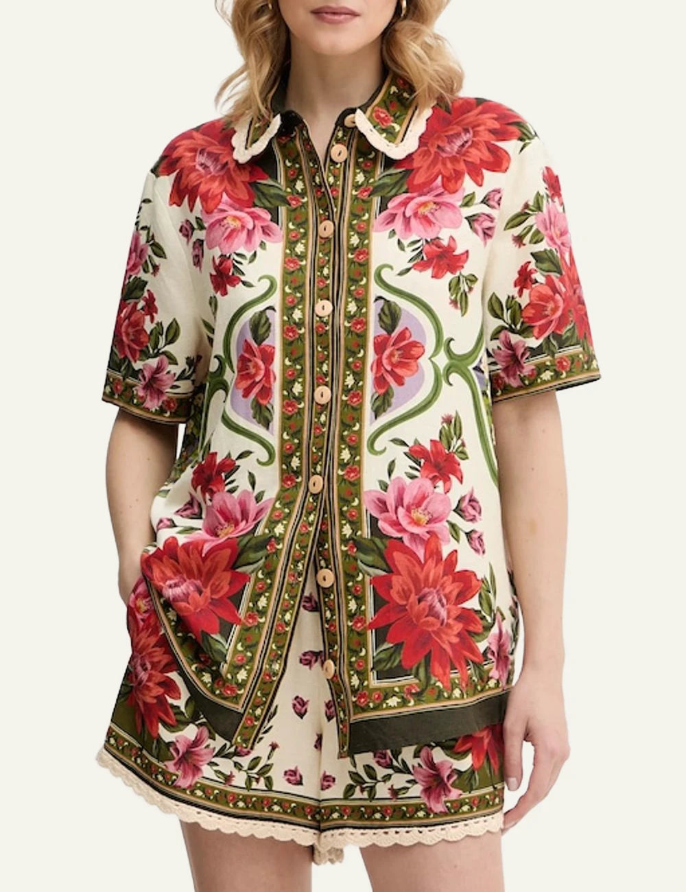 FARM Rio Floral Set Shirt Cream Front View