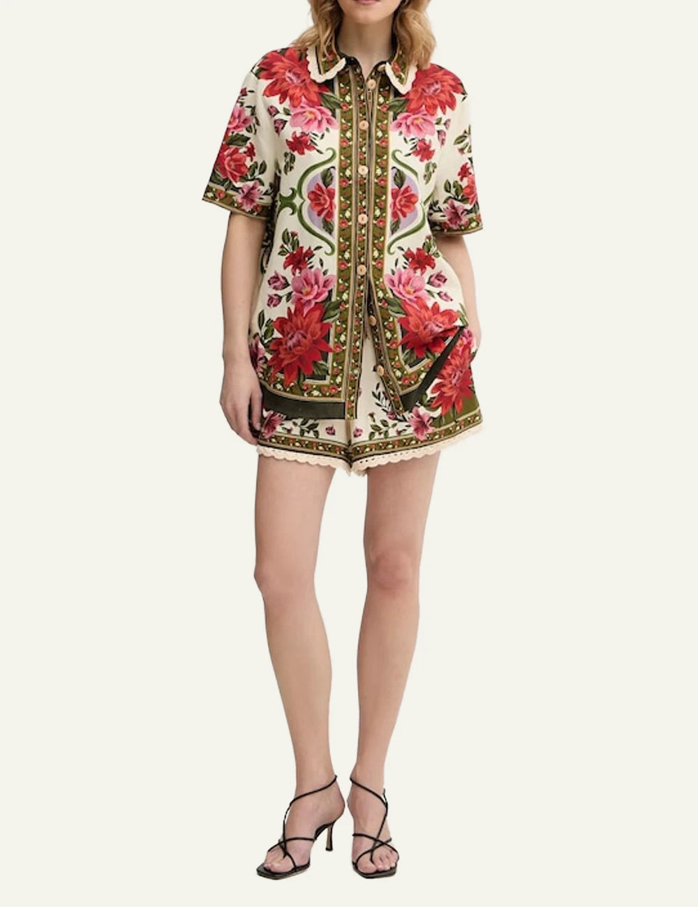 FARM Rio Floral Set Shirt Cream Full Look