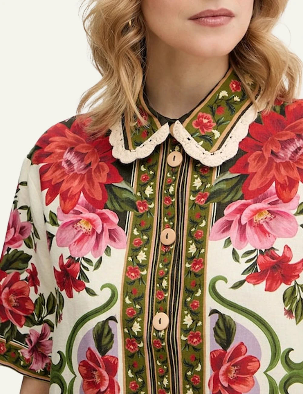FARM Rio Floral Set Shirt Cream Collar Detail