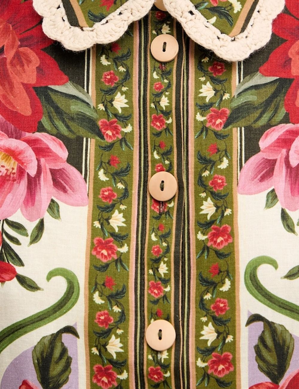 FARM Rio Floral Set Shirt Cream Button Detail
