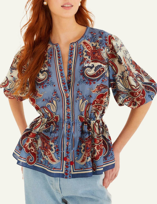 Farm Rio Paisley Blouse Blue Front