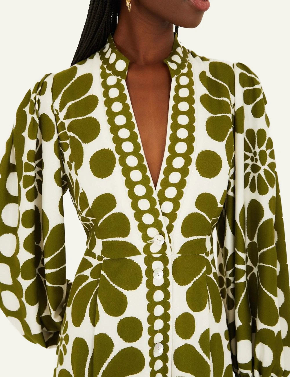 Farm Rio Green Floral Maxi Dress Neckline Detail