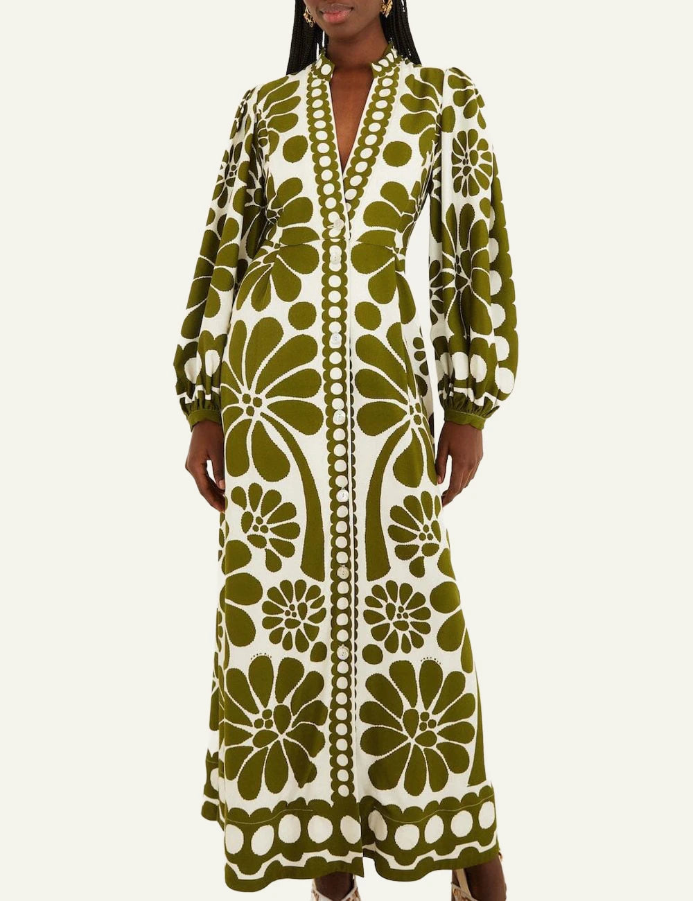 Farm Rio Green Floral Maxi Dress Front