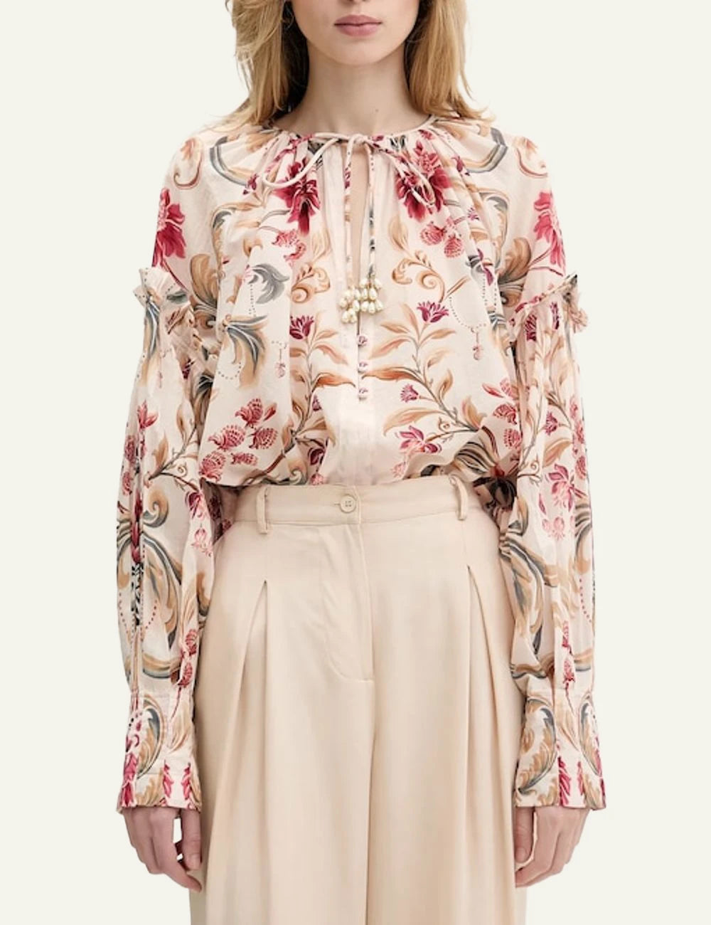 FARM Rio Floral Blouse Cream Pink Full Look Wide