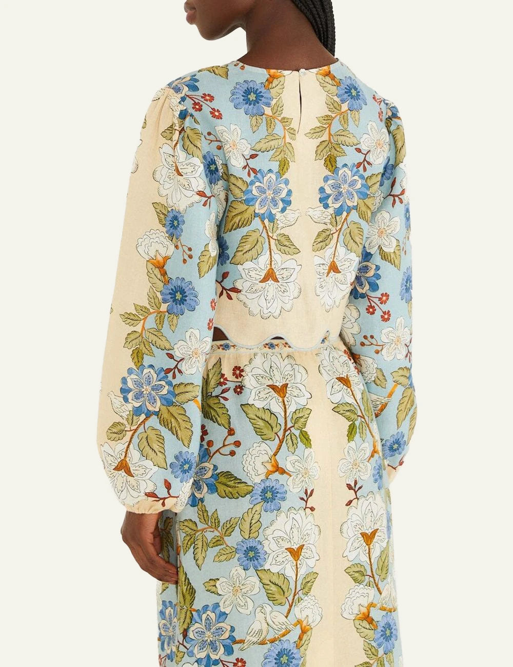 FarmRio Floral Set Crop Top Skirt Cream Blue Back