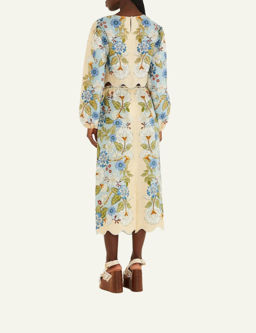 FarmRio Floral Midi Skirt LightBlue Back