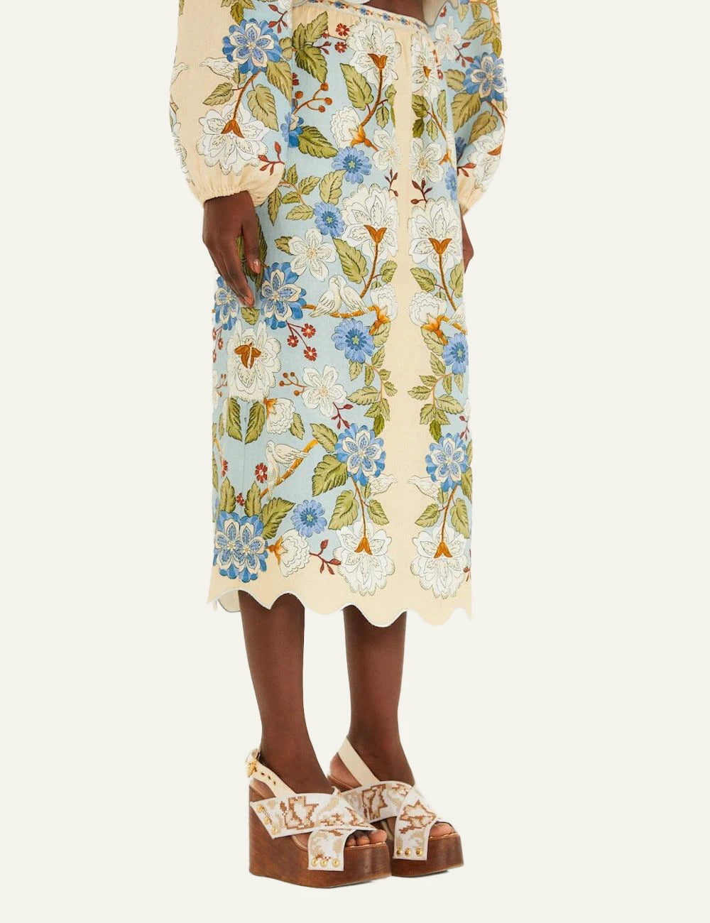 FarmRio Floral Midi Skirt LightBlue Detail