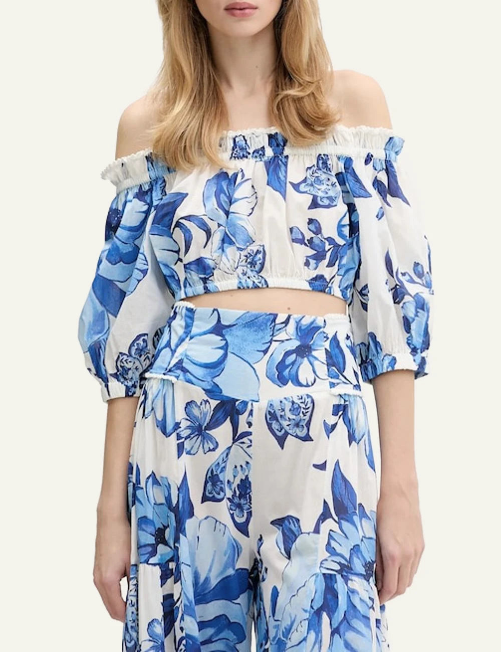 FARM Rio Floral Skirt Blue White Print Detail