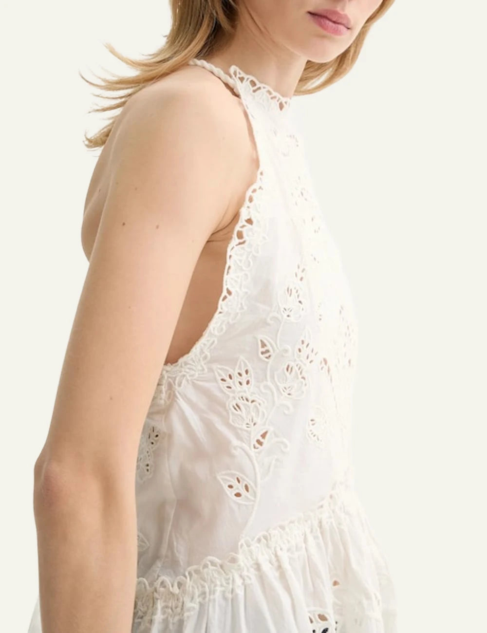 Farm Rio Embroidered Halter Top White Side