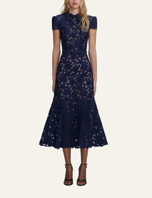 SELF-PORTRAIT LACE MIDI DRESS NAVY