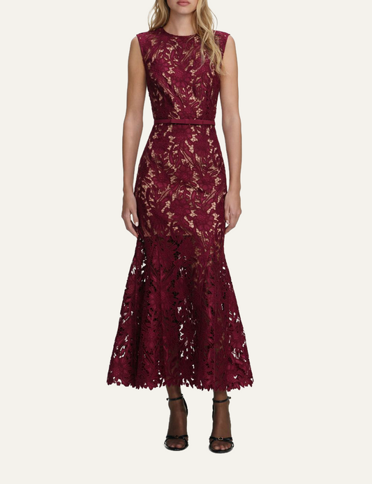 SELF-PORTRAIT LACE MIDI DRESS BURGUNDY