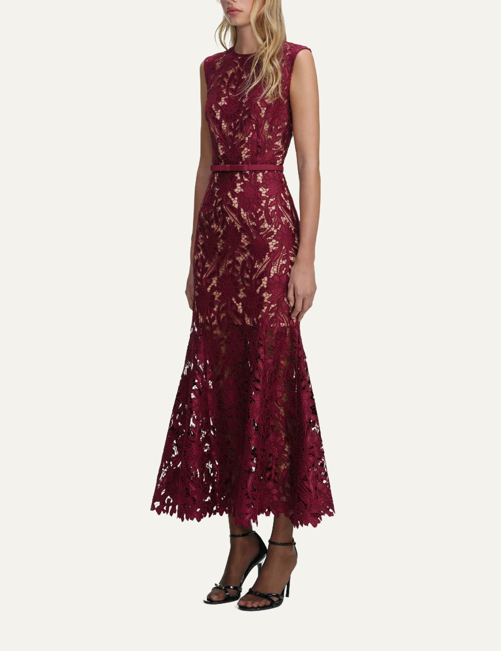 SELF-PORTRAIT LACE MIDI DRESS BURGUNDY