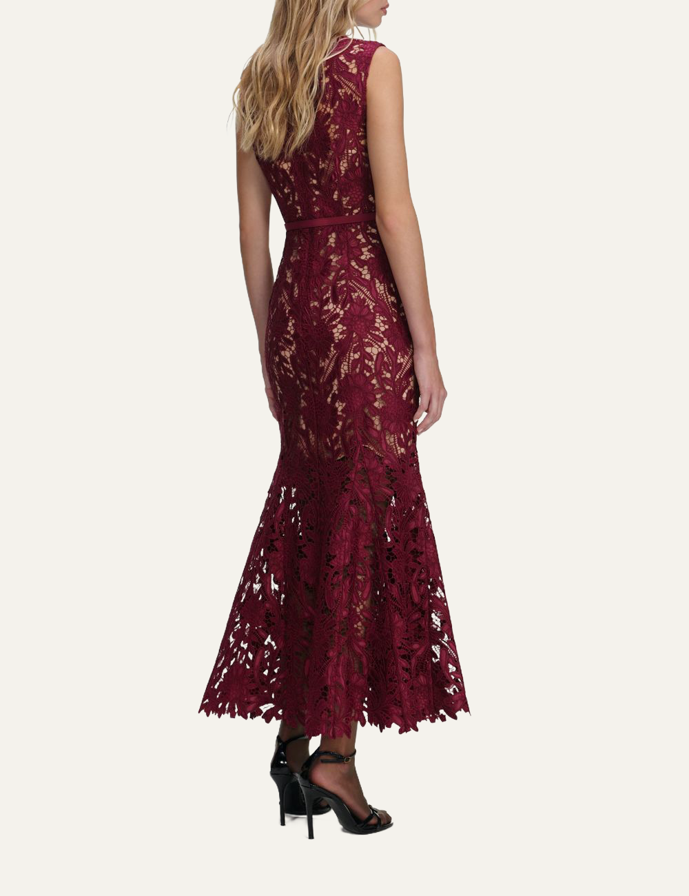 SELF-PORTRAIT LACE MIDI DRESS BURGUNDY