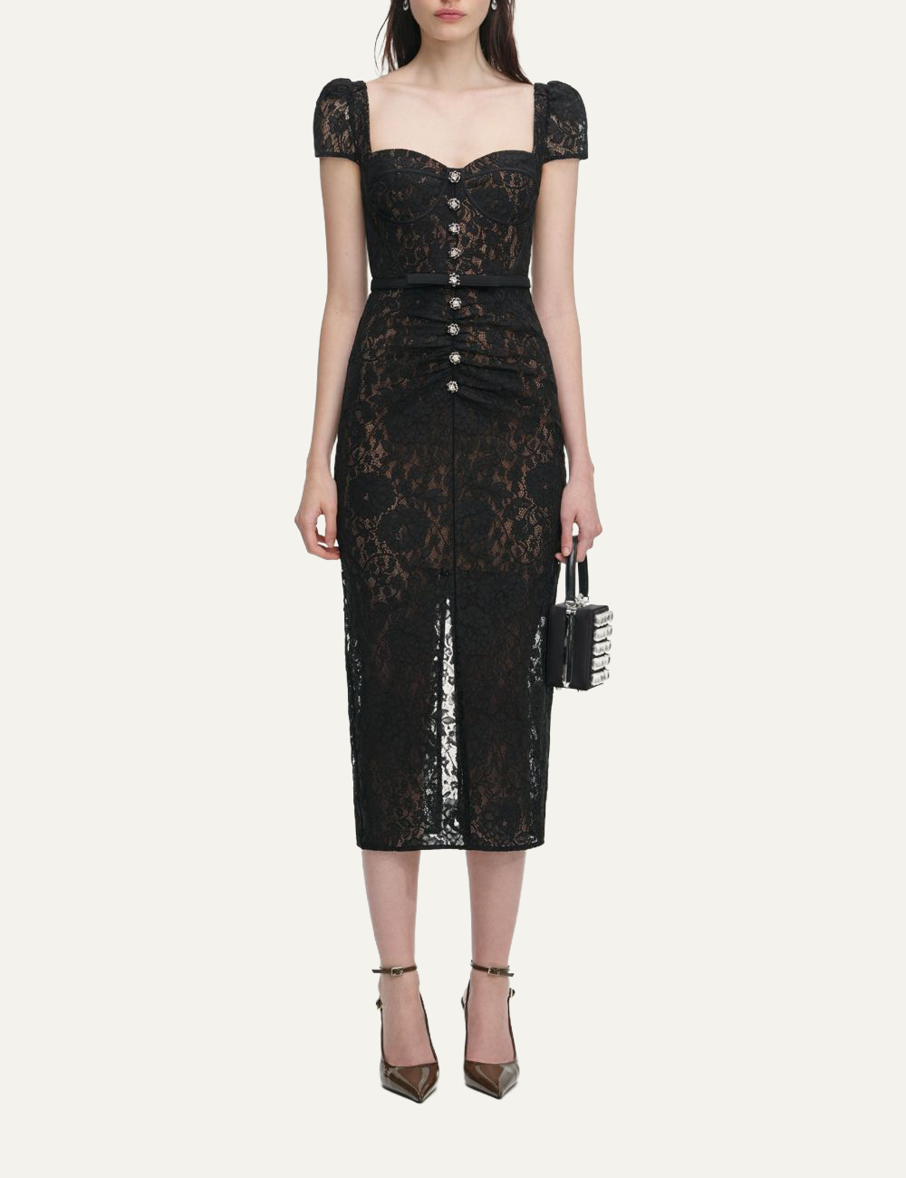 SELF-PORTRAIT LACE MIDI DRESS BLACK