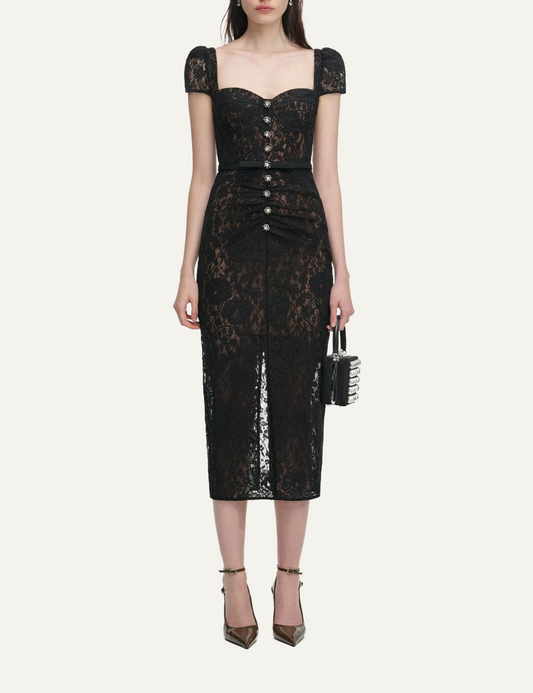 SELF-PORTRAIT LACE MIDI DRESS BLACK