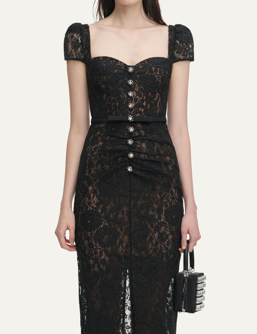 SELF-PORTRAIT LACE MIDI DRESS BLACK