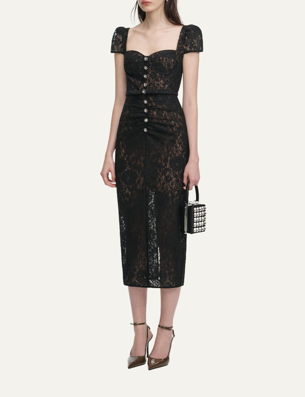 SELF-PORTRAIT LACE MIDI DRESS BLACK