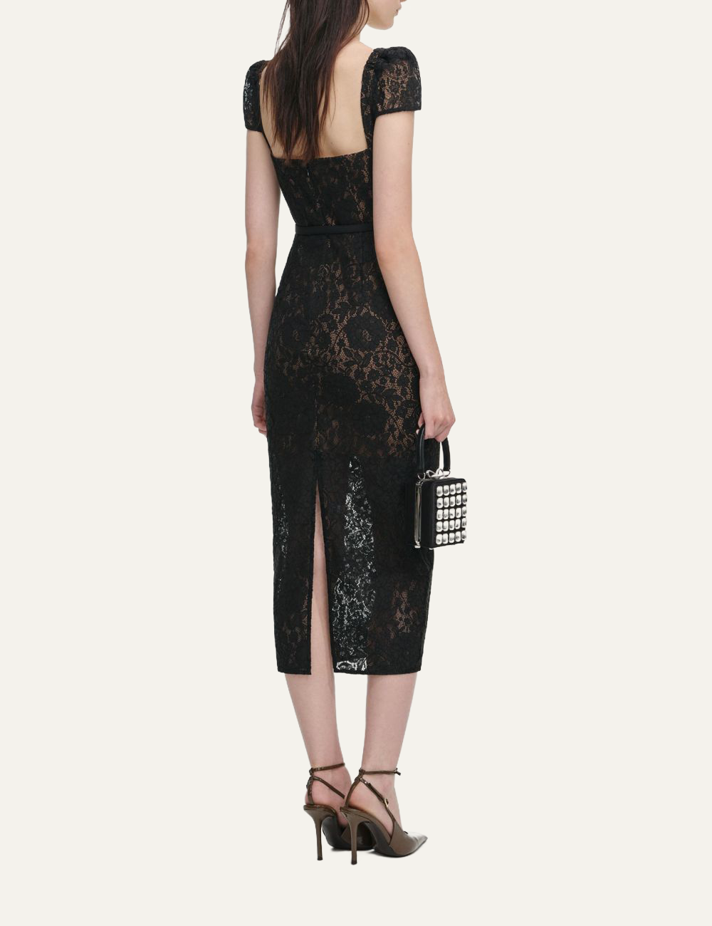 SELF-PORTRAIT LACE MIDI DRESS BLACK