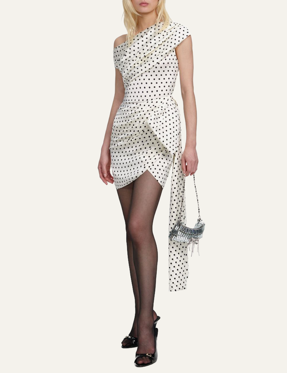 SELF-PORTRAIT TIE SIDE MIDI DRESS CREAM