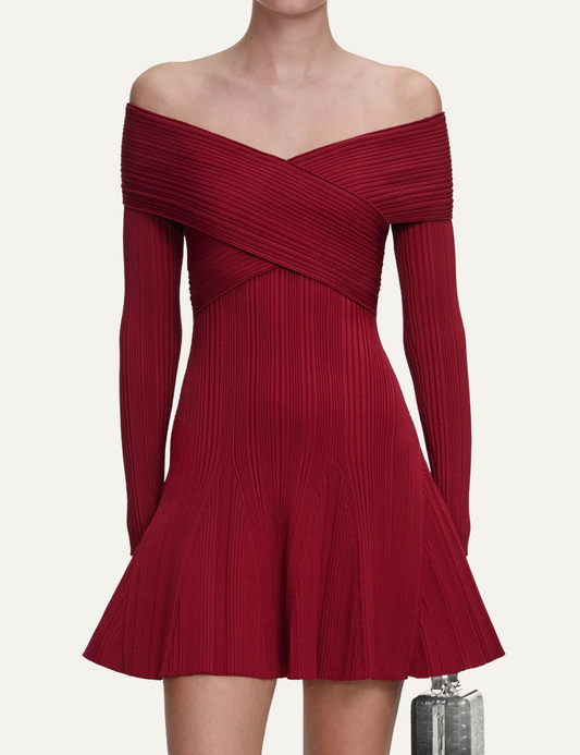 SELF-PORTRAIT KNIT MIDI DRESS BURGUNDY