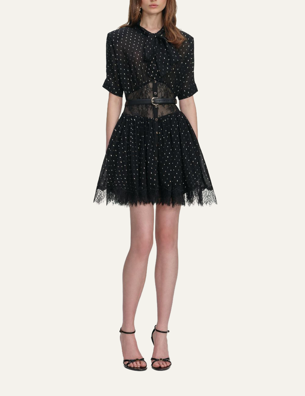 SELF-PORTRAIT CHIFFON MINI DRESS BLACK