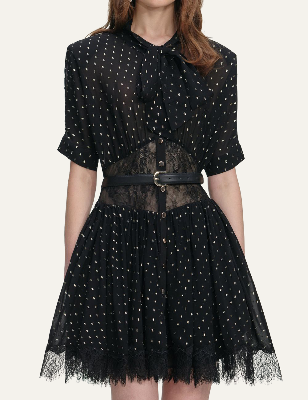 SELF-PORTRAIT CHIFFON MINI DRESS BLACK