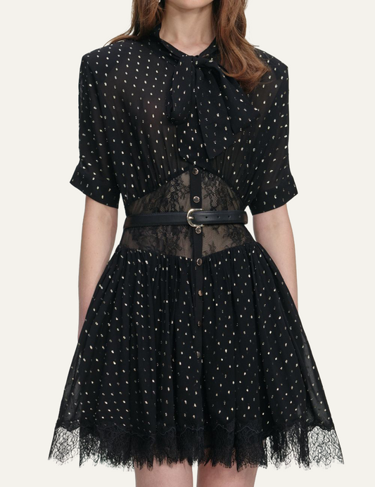 SELF-PORTRAIT CHIFFON MINI DRESS BLACK