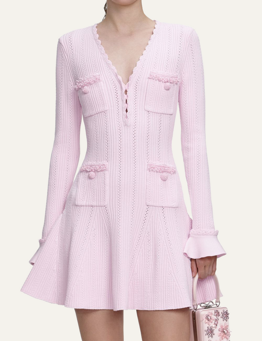 SELF-PORTRAIT KNIT MINI DRESS PINK