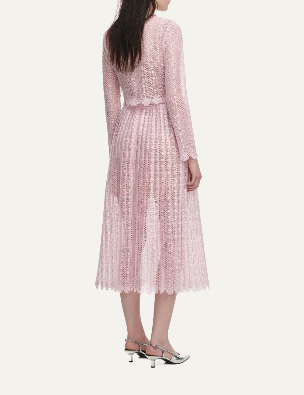 SELF-PORTRAIT LACE MIDI DRESS PINK