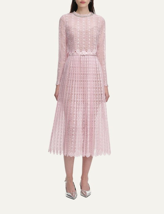 SELF-PORTRAIT LACE MIDI DRESS PINK