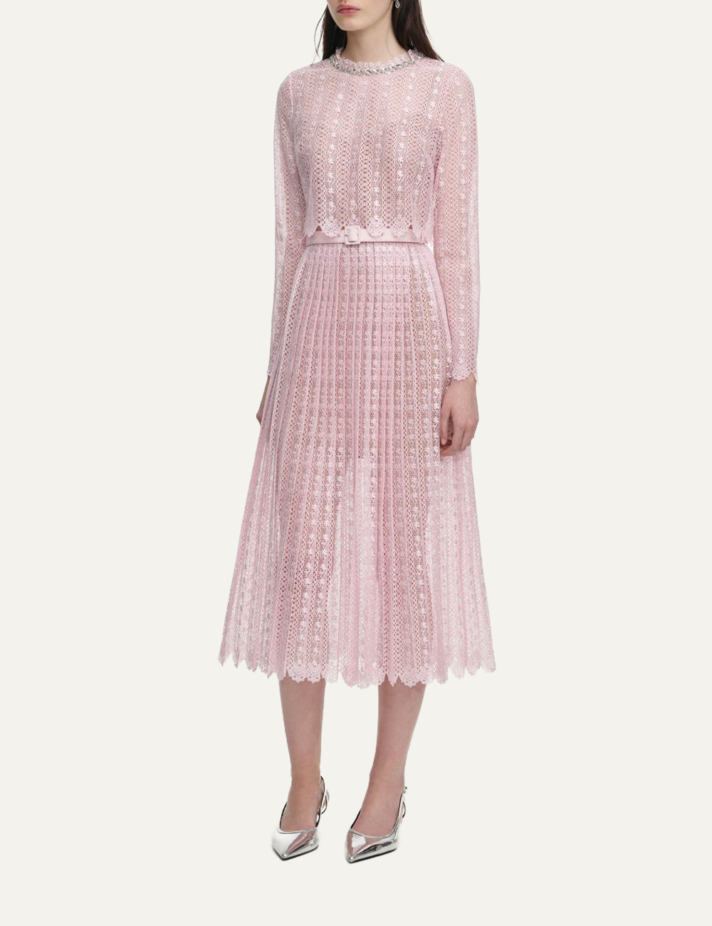 SELF-PORTRAIT LACE MIDI DRESS PINK