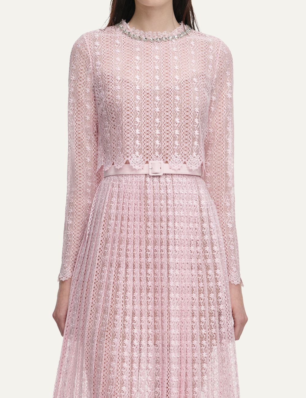 SELF-PORTRAIT LACE MIDI DRESS PINK