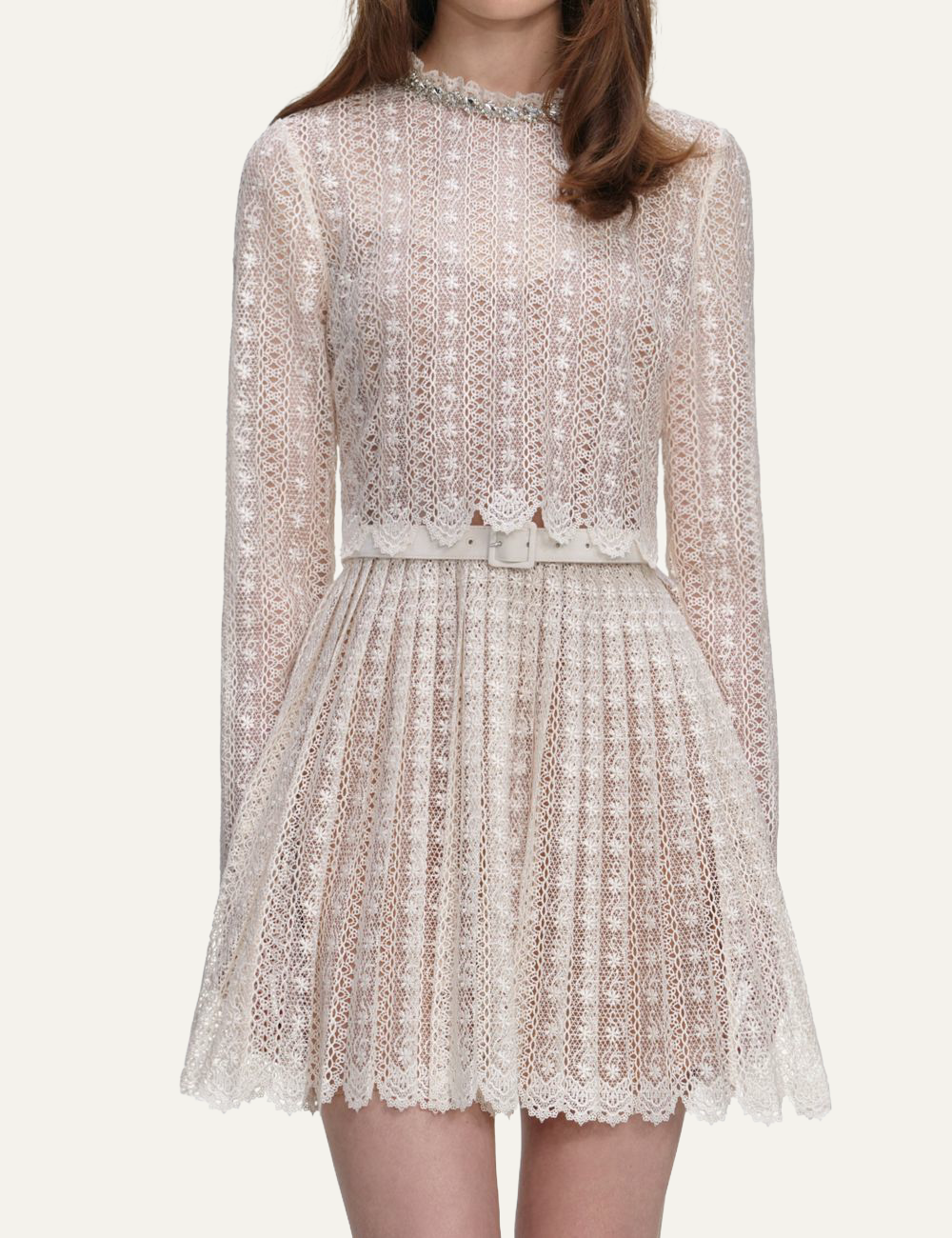 SELF-PORTRAIT LACE MINI DRESS CREAM