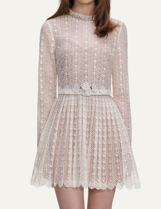 SELF-PORTRAIT LACE MINI DRESS CREAM