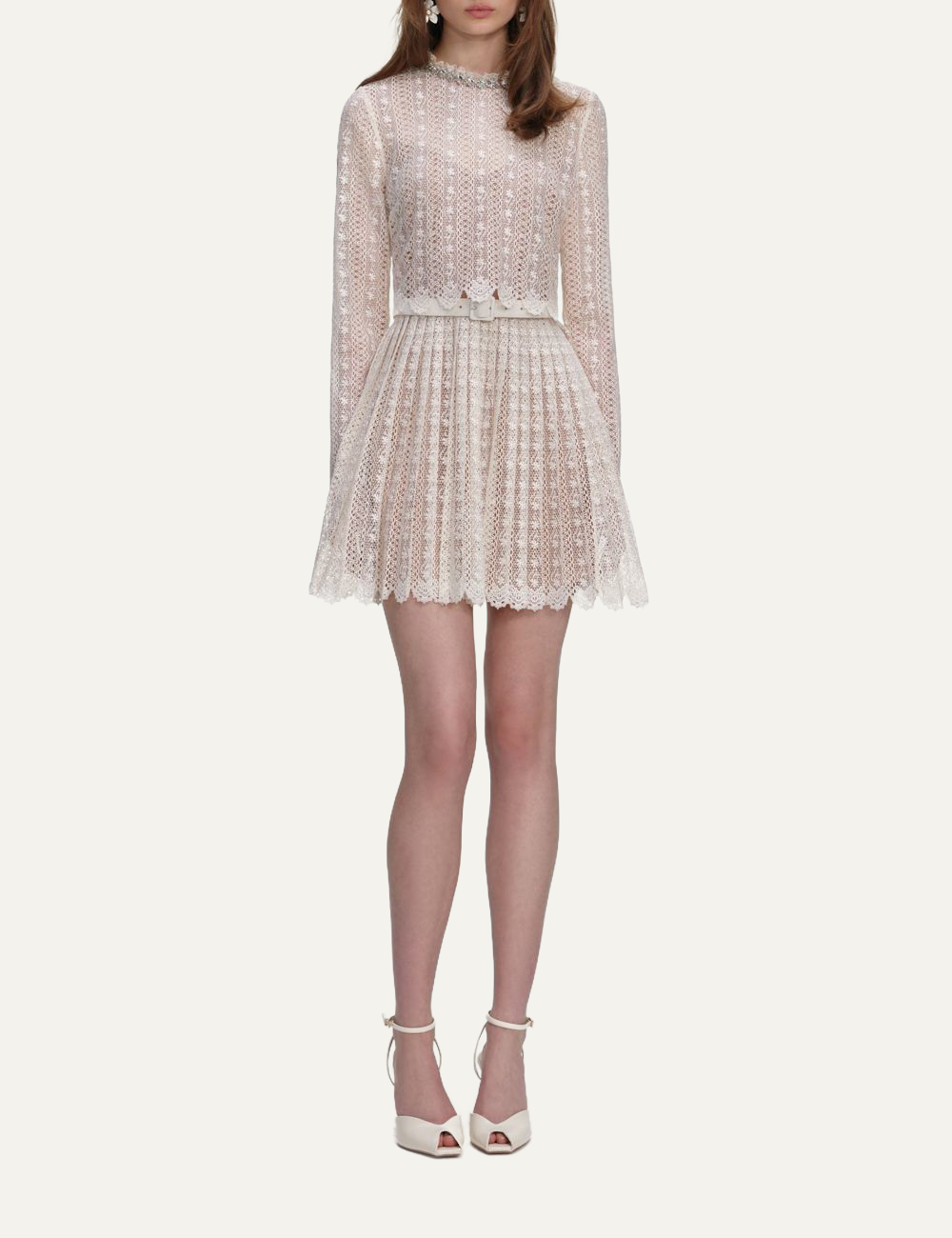 SELF-PORTRAIT LACE MINI DRESS CREAM